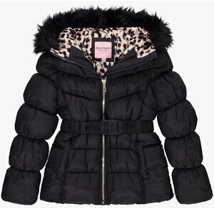 Juicy Couture Girls Coat, Faux Fur Hooded Winter Jacket, Warm Padded Parka Hoodi